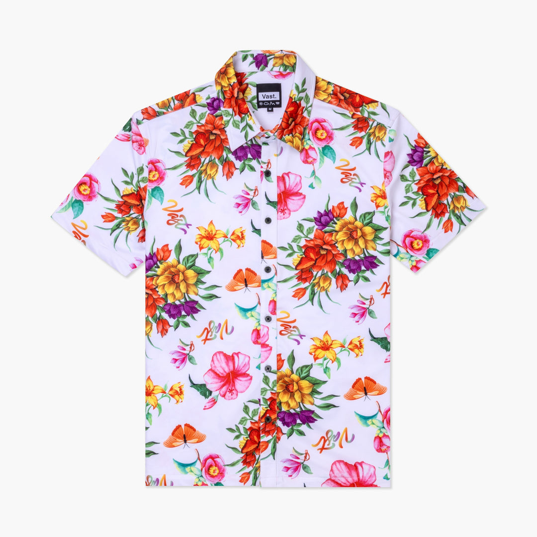 Aqua Terra Floral Watercolor Tech Button up