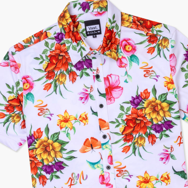 Aqua Terra Floral Watercolor Tech Button up