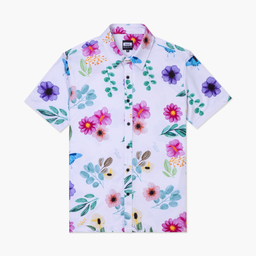 Aqua Terra Floral Watercolor Tech Button up