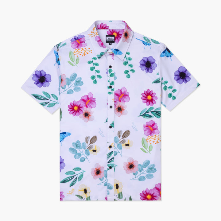 Aqua Terra Floral Watercolor Tech Button up