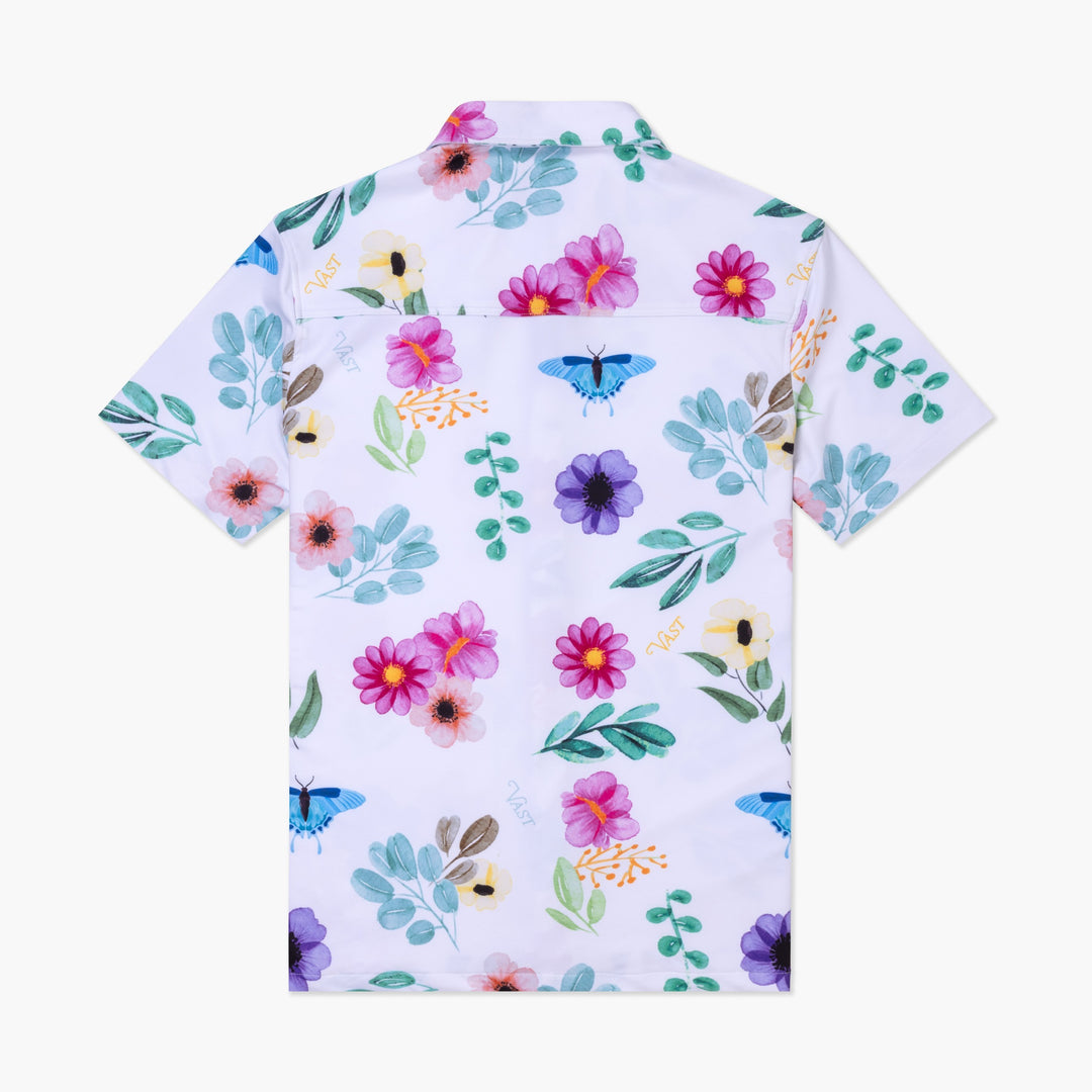 Aqua Terra Floral Watercolor Tech Button up