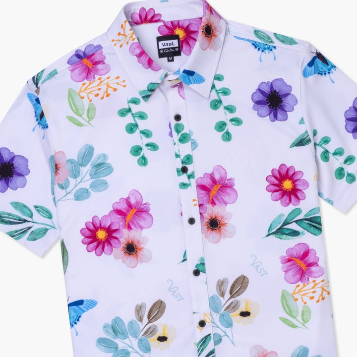 Aqua Terra Floral Watercolor Tech Button up