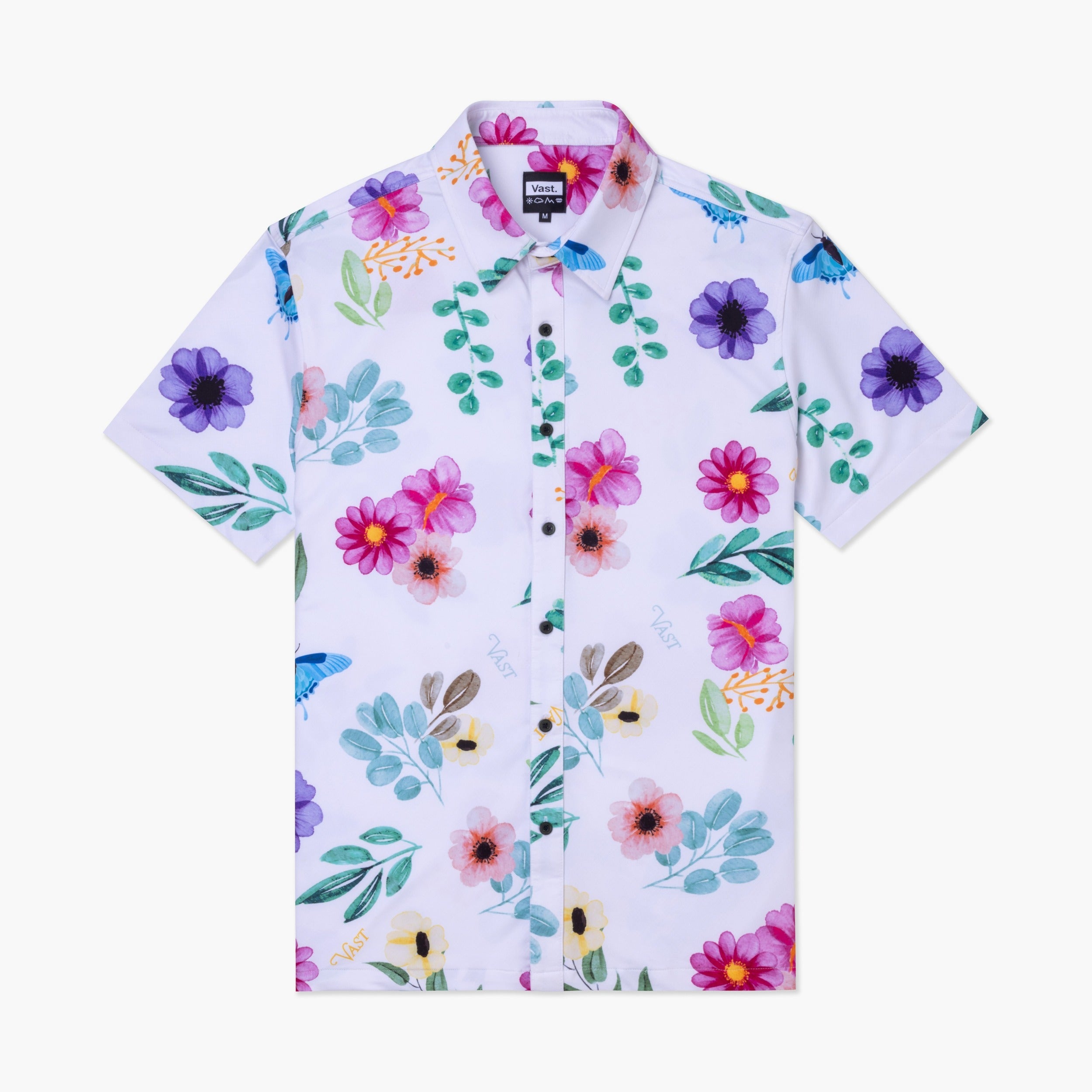 Aqua Terra Floral Watercolor Tech Button up