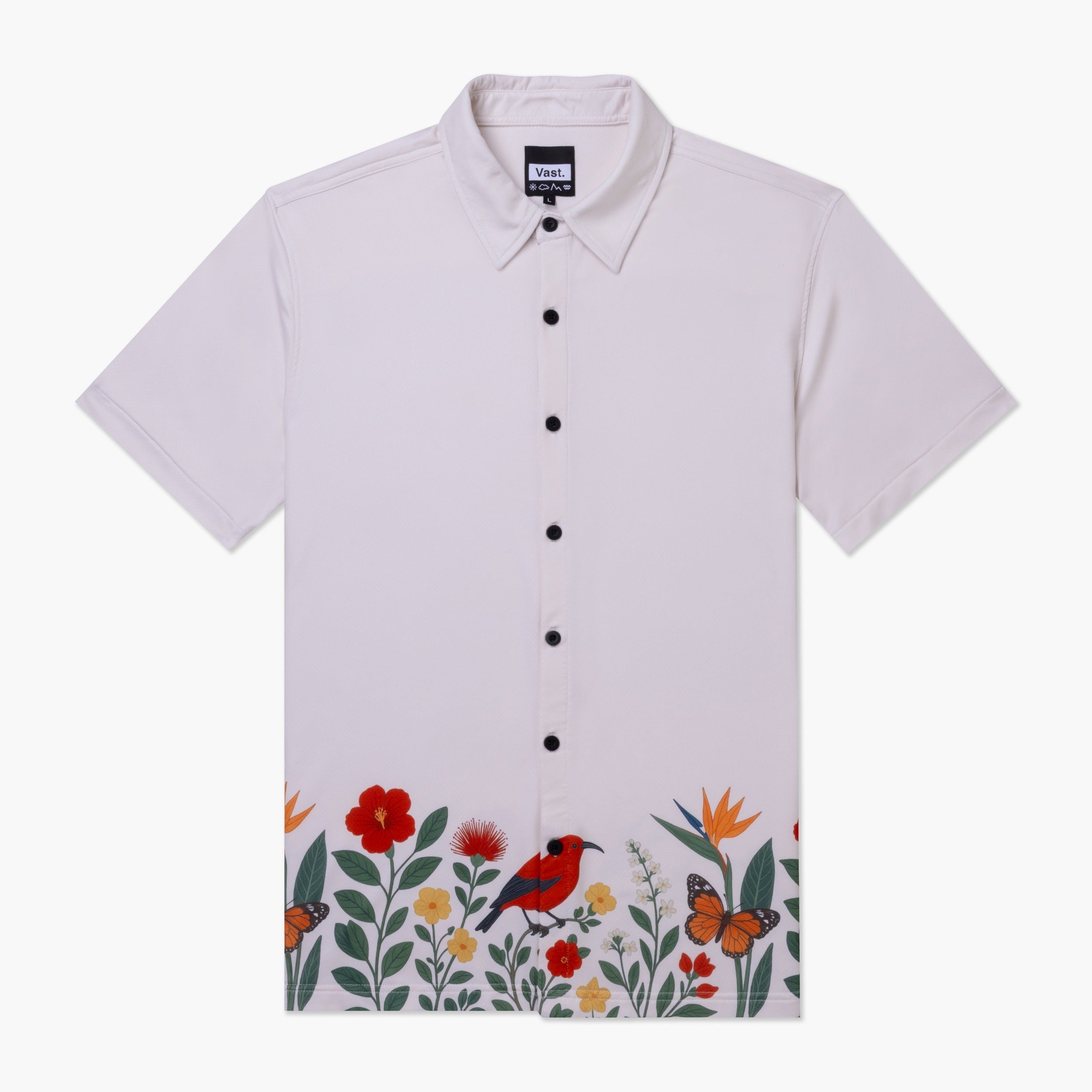 Aqua Terra Floral Fauna and Forest Tech Button Up